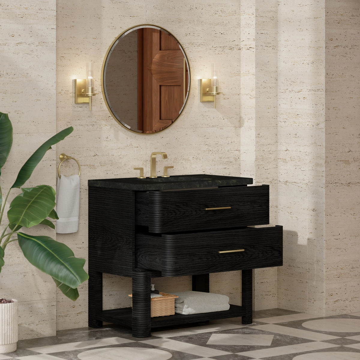 Lucian 36" Single Vanity, Carbon Oak, w/ 3 CM Phantome Eclos Widespread Top, view 4