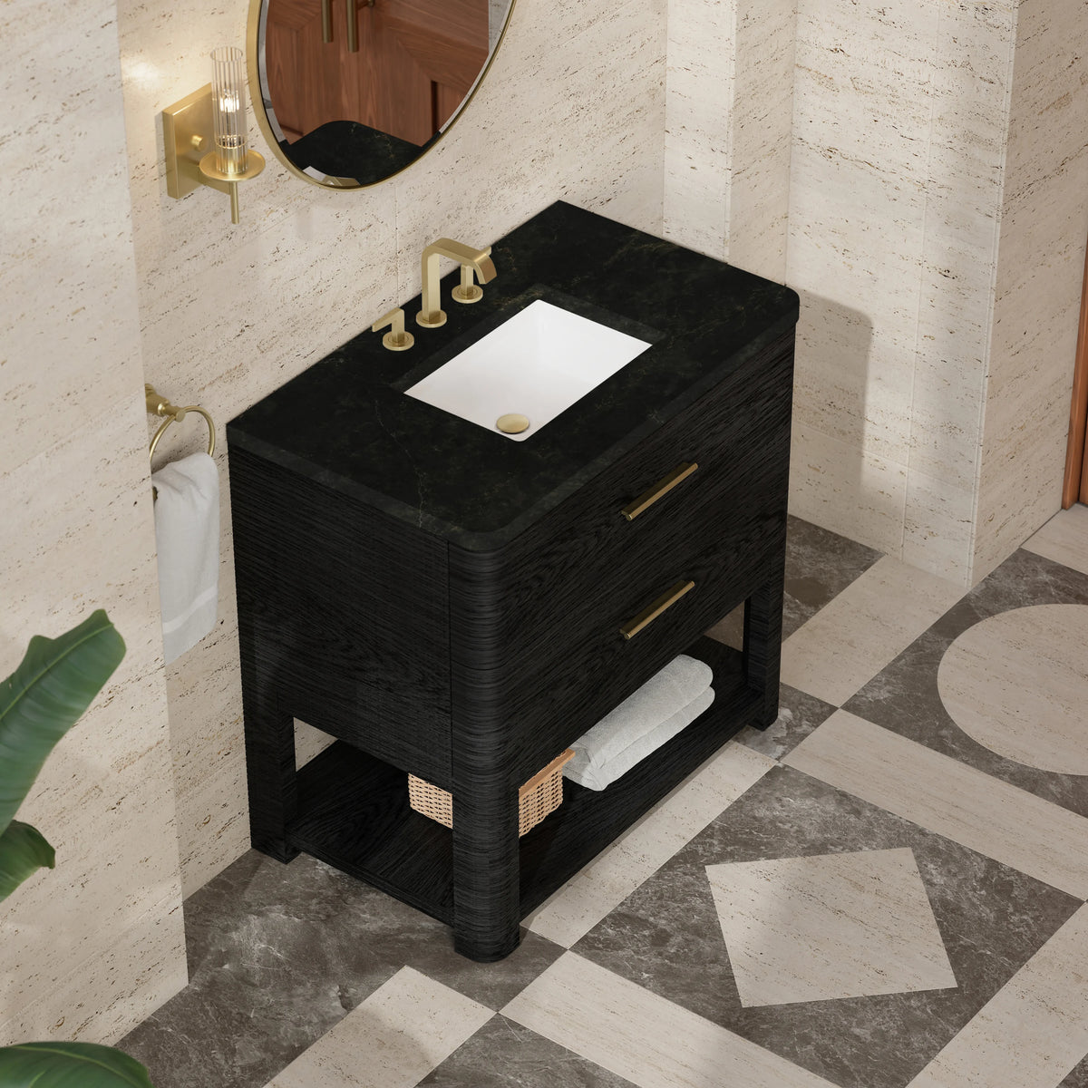 Lucian 36" Single Vanity, Carbon Oak, w/ 3 CM Phantome Eclos Widespread Top, view 5