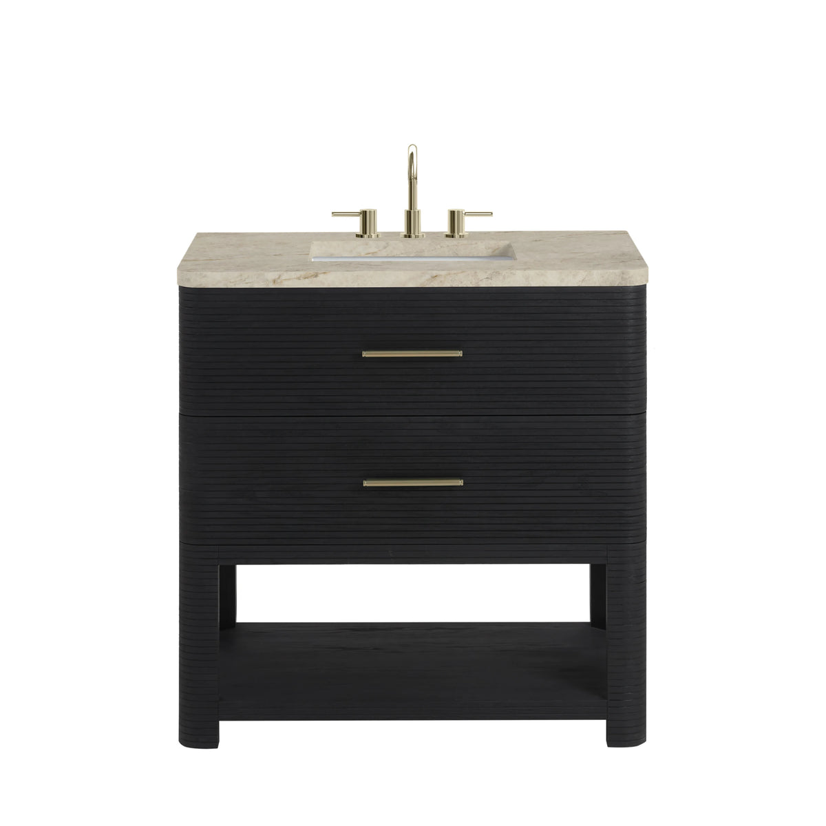 Lucian 36" Single Vanity, Carbon Oak, w/ 3 CM Tajnar Eclos Widespread Top