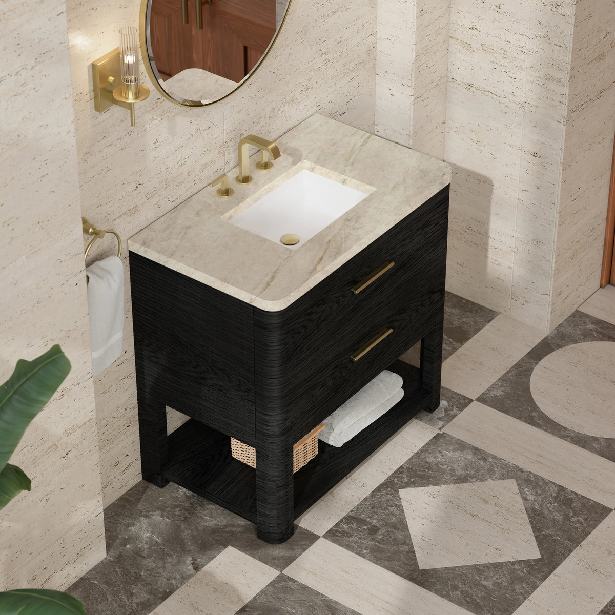 Lucian 36" Single Vanity, Carbon Oak, w/ 3 CM Tajnar Eclos Widespread Top, view 5