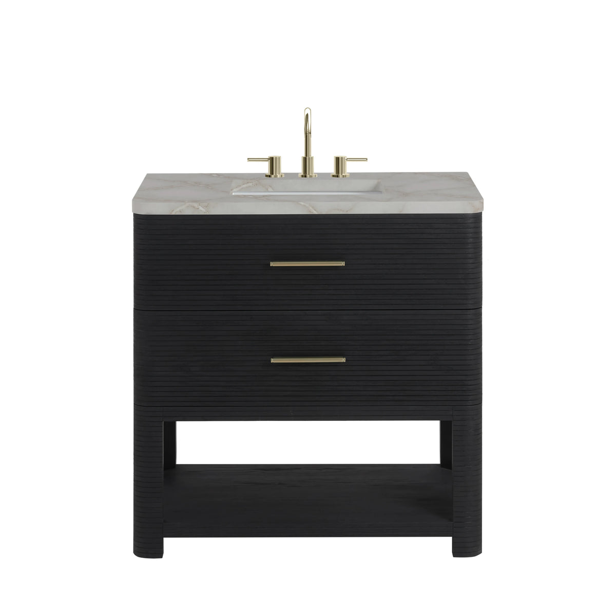 Lucian 36" Single Vanity, Carbon Oak w/ 3 CM Victorian Silver Silestone Widespread Top