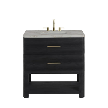 Lucian 36" Single Vanity, Carbon Oak w/ 3 CM Victorian Silver Silestone Widespread Top