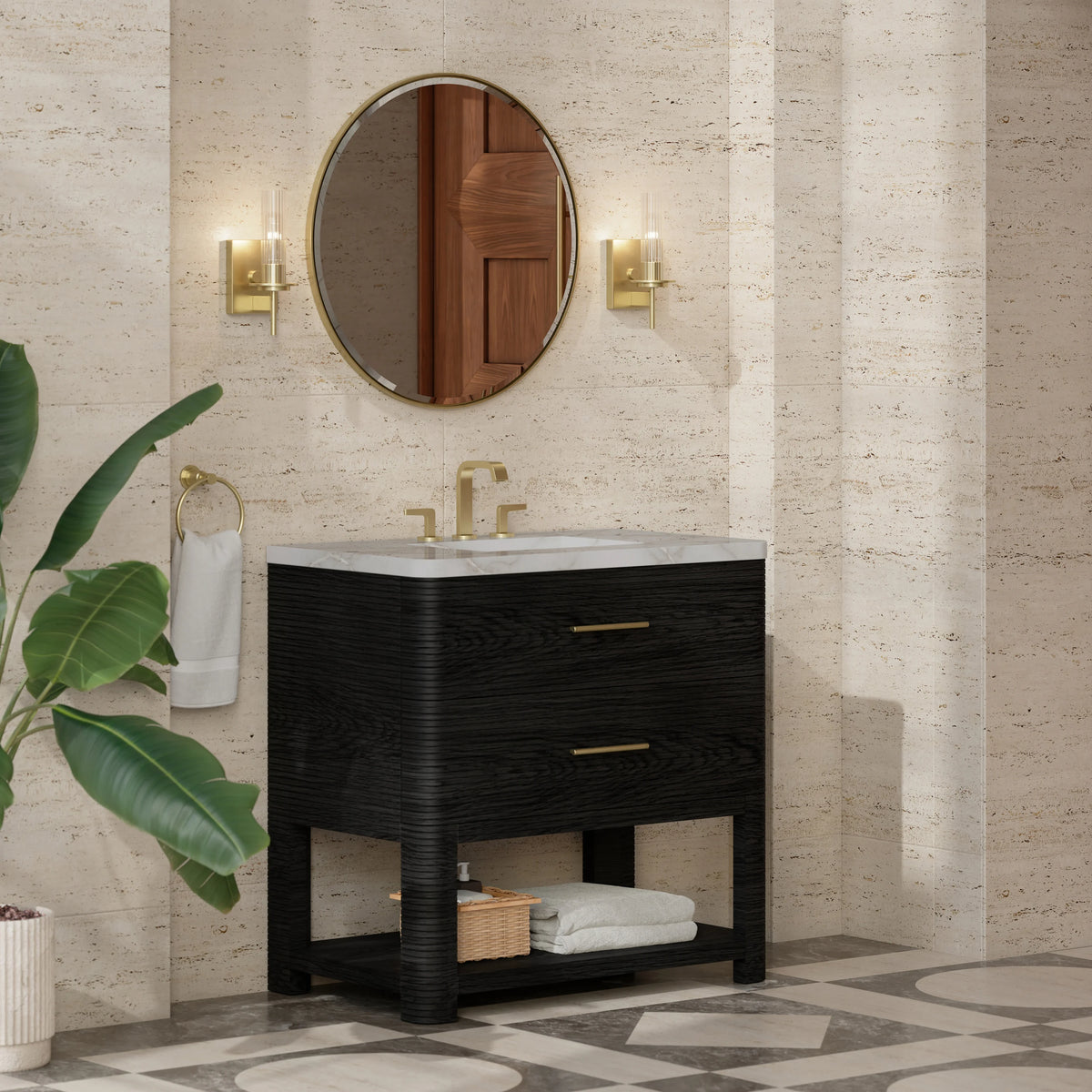 Lucian 36" Single Vanity, Carbon Oak w/ 3 CM Victorian Silver Silestone Widespread Top, view 3