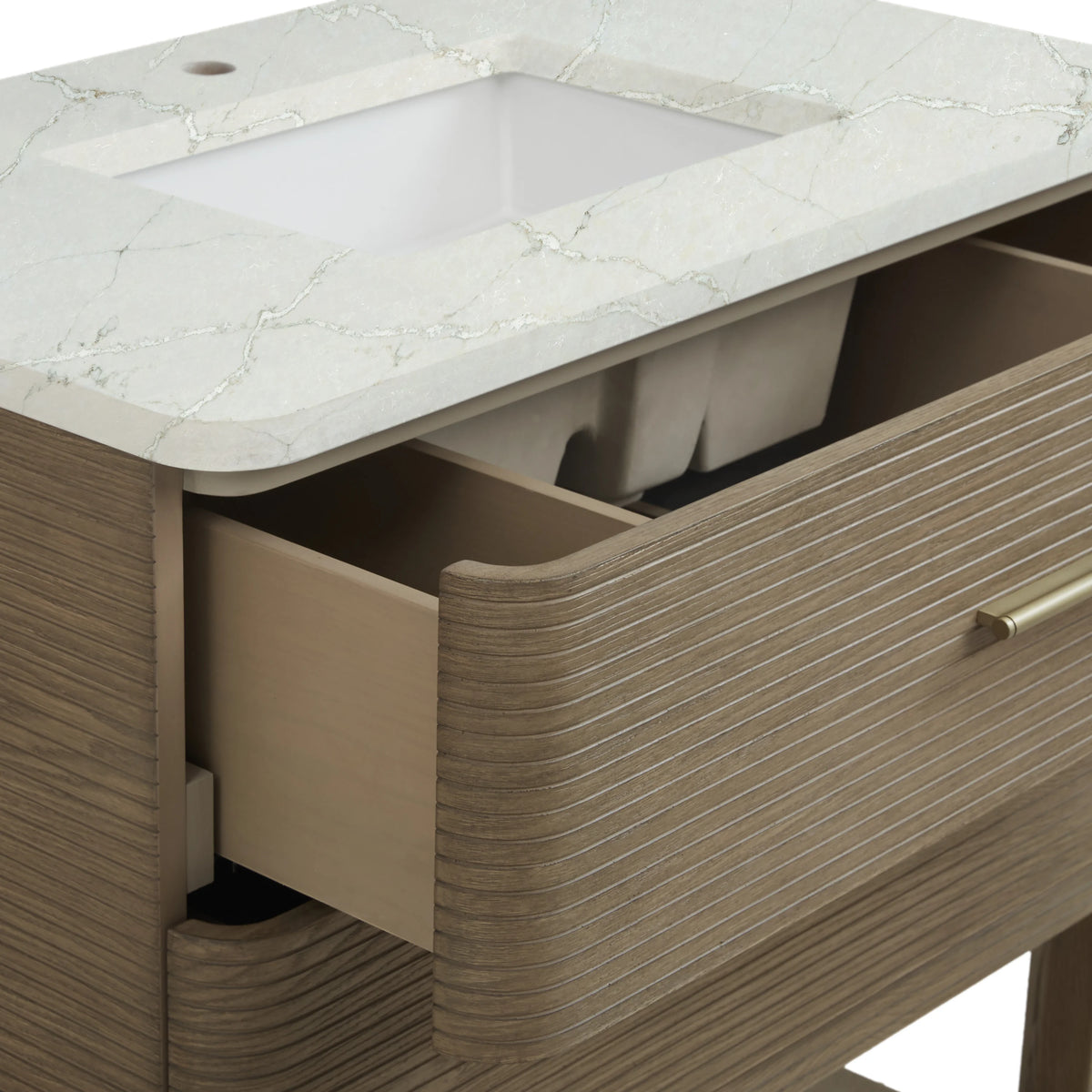 Lucian 36" Single Vanity, Pebble Oak w/ 3 CM Victorian Silver Silestone Top, view 9