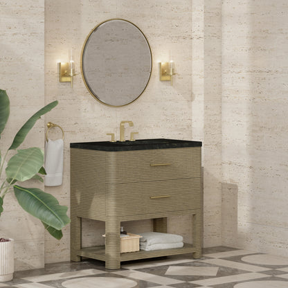 Lucian 36" Single Vanity, Pebble Oak, w/ 3 CM Phantome Eclos Widespread Top, view 3