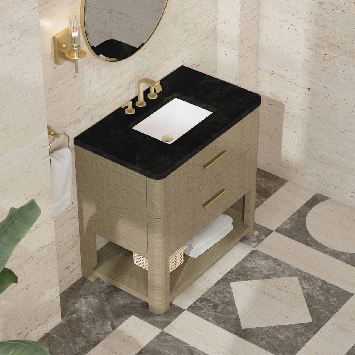 Lucian 36" Single Vanity, Pebble Oak, w/ 3 CM Phantome Eclos Widespread Top, view 5