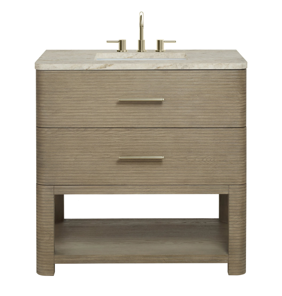 Lucian 36" Single Vanity, Pebble Oak, w/ 3 CM Tajnar Eclos Widespread Top