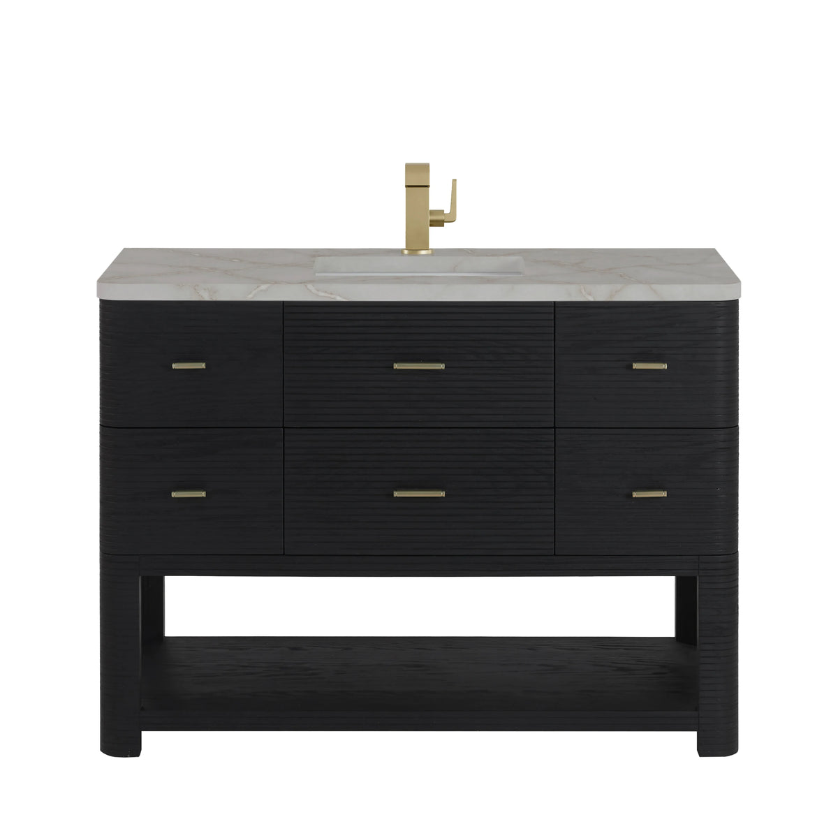 Lucian 48" Single Vanity, Carbon Oak w/ 3 CM Victorian Silver Silestone Top