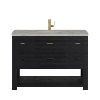 Lucian 48" Single Vanity, Carbon Oak w/ 3 CM Victorian Silver Silestone Top