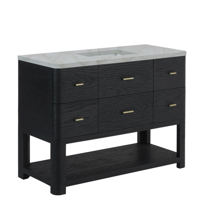 Lucian 48" Single Vanity, Carbon Oak w/ 3 CM Victorian Silver Silestone Top, view 10