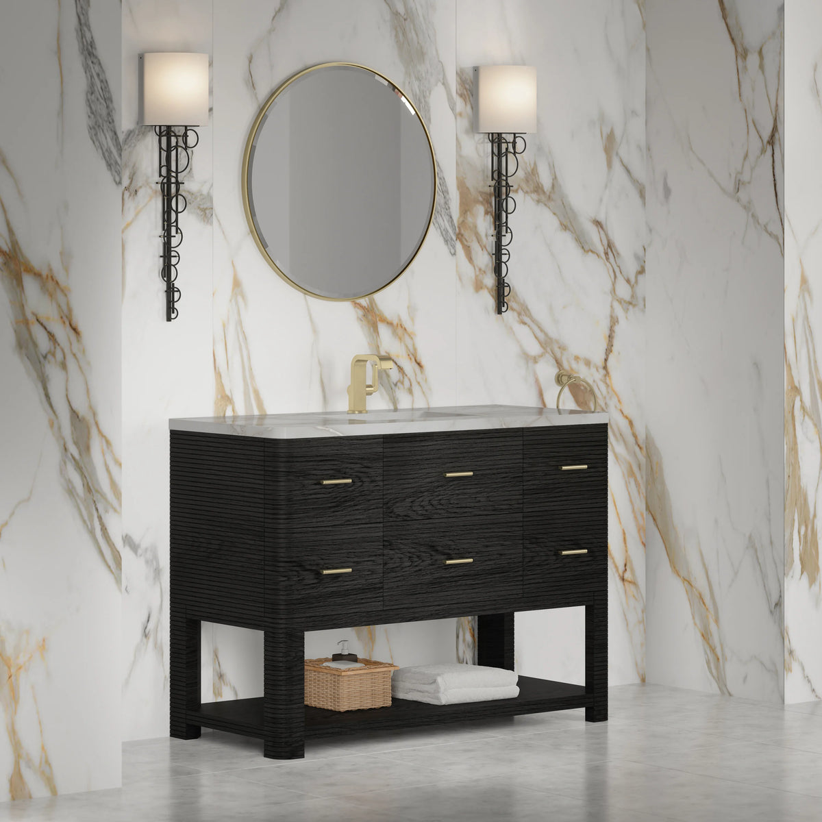 Lucian 48" Single Vanity, Carbon Oak w/ 3 CM Victorian Silver Silestone Top, view 4