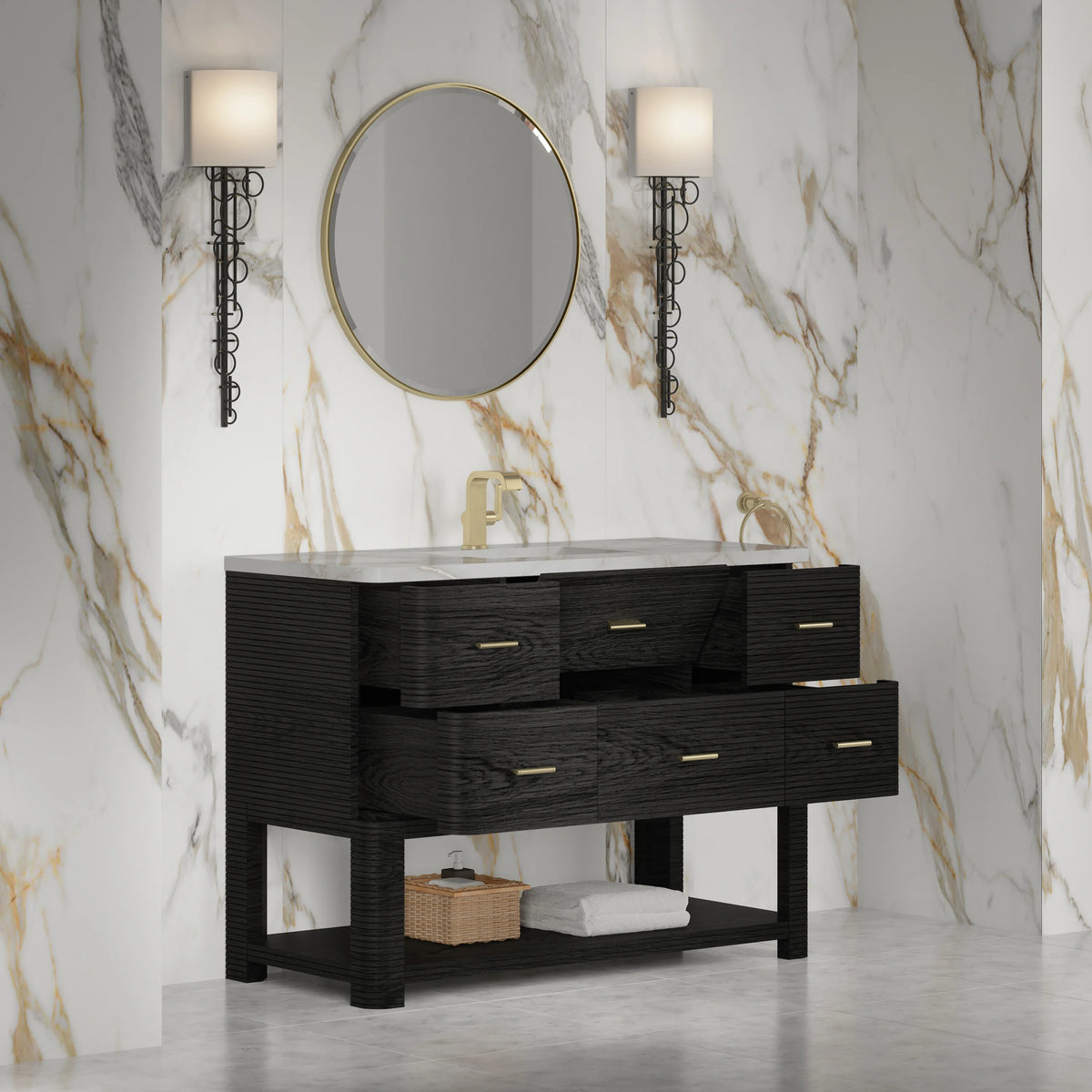 Lucian 48" Single Vanity, Carbon Oak w/ 3 CM Victorian Silver Silestone Top, view 5