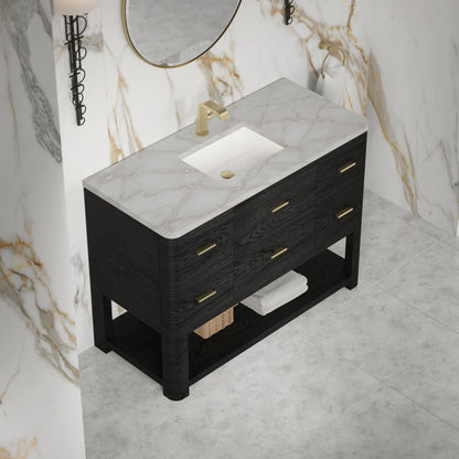 Lucian 48" Single Vanity, Carbon Oak w/ 3 CM Victorian Silver Silestone Top, view 7