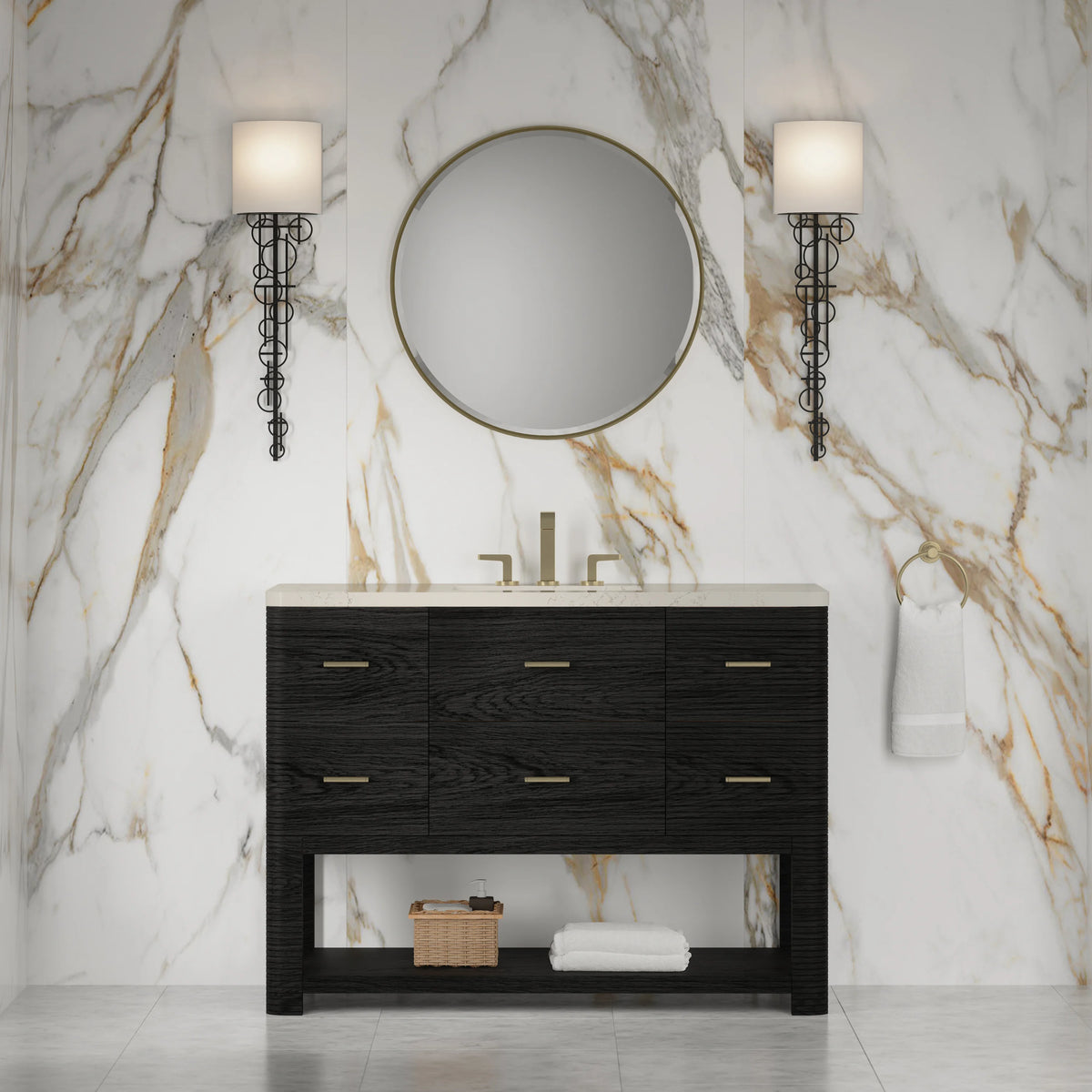 Lucian 48" Single Vanity, Carbon Oak, w/ 3 CM Siberian Silestone Top w/FreePower Wireless Charger, view 4