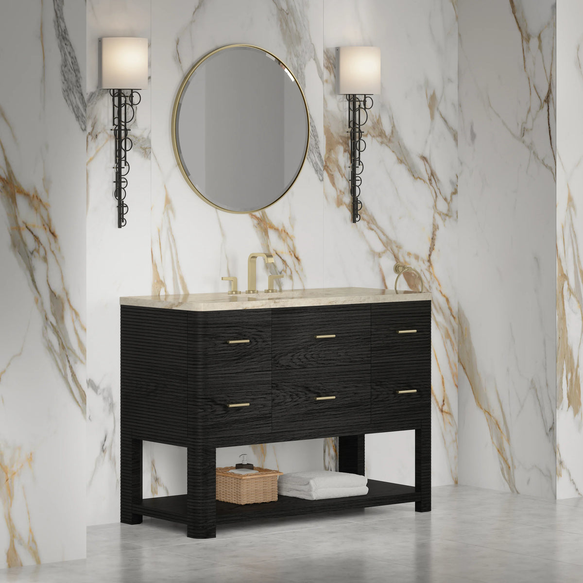 Lucian 48" Single Vanity, Carbon Oak, w/ 3 CM Tajnar Eclos Top w/FreePower Wireless Charger, view 5