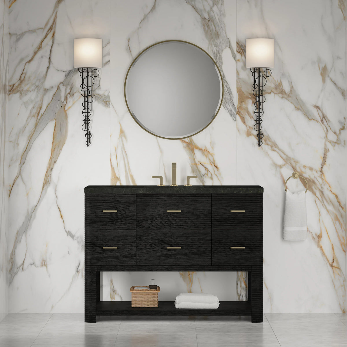Lucian 48" Single Vanity, Carbon Oak, w/ 3 CM Phantome Eclos Widespread Top, view 2