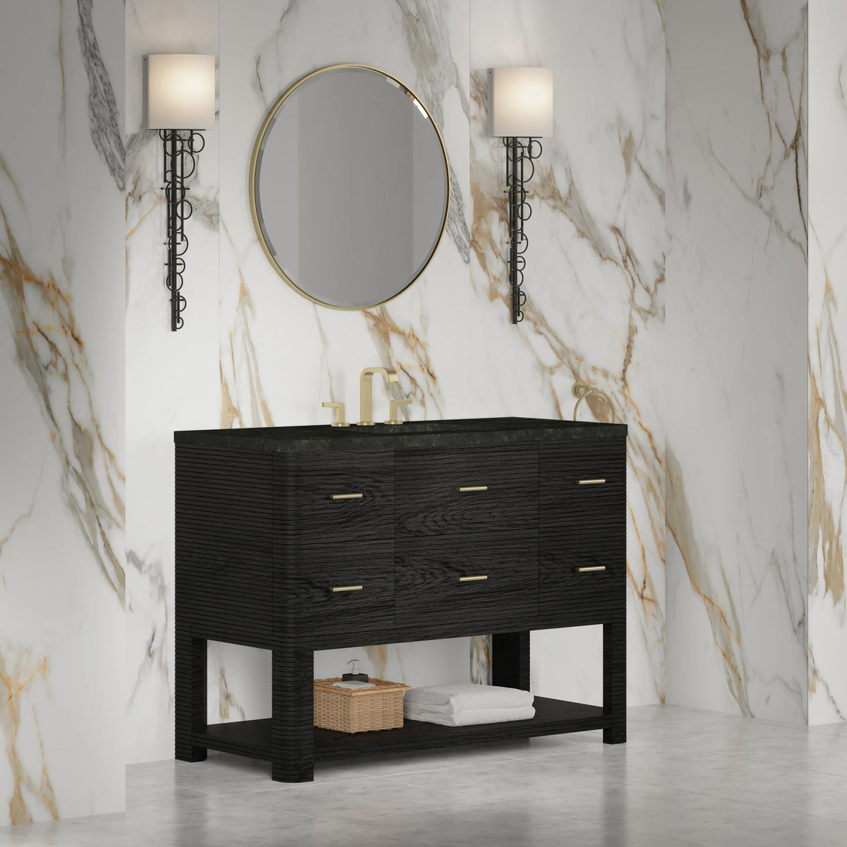 Lucian 48" Single Vanity, Carbon Oak, w/ 3 CM Phantome Eclos Widespread Top, view 3
