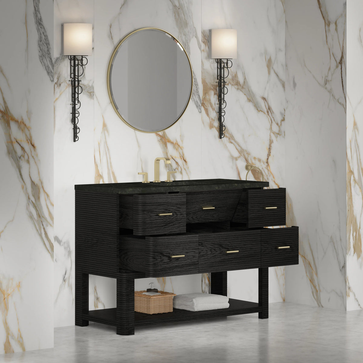 Lucian 48" Single Vanity, Carbon Oak, w/ 3 CM Phantome Eclos Widespread Top, view 4