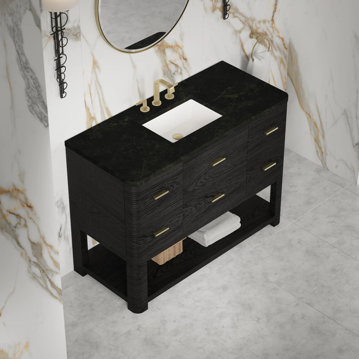 Lucian 48" Single Vanity, Carbon Oak, w/ 3 CM Phantome Eclos Widespread Top, view 5