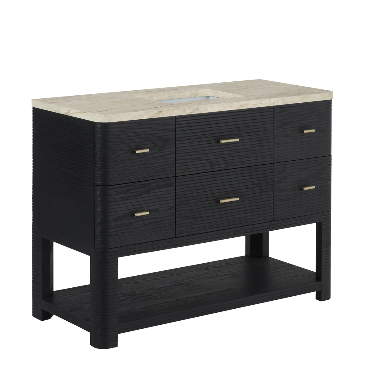 Lucian 48" Single Vanity, Carbon Oak, w/ 3 CM Tajnar Eclos Widespread Top, view 6