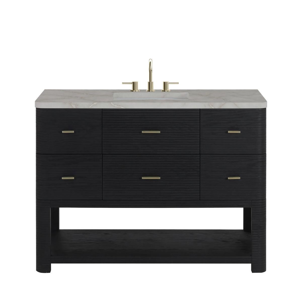 Lucian 48" Single Vanity, Carbon Oak w/ 3 CM Victorian Silver Silestone Widespread Top