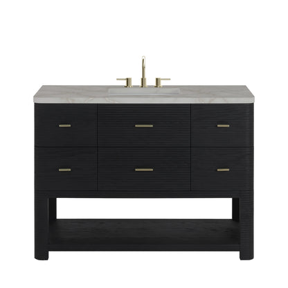 Lucian 48" Single Vanity, Carbon Oak w/ 3 CM Victorian Silver Silestone Widespread Top