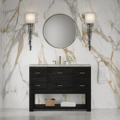 Lucian 48" Single Vanity, Carbon Oak w/ 3 CM Victorian Silver Silestone Widespread Top, view 2