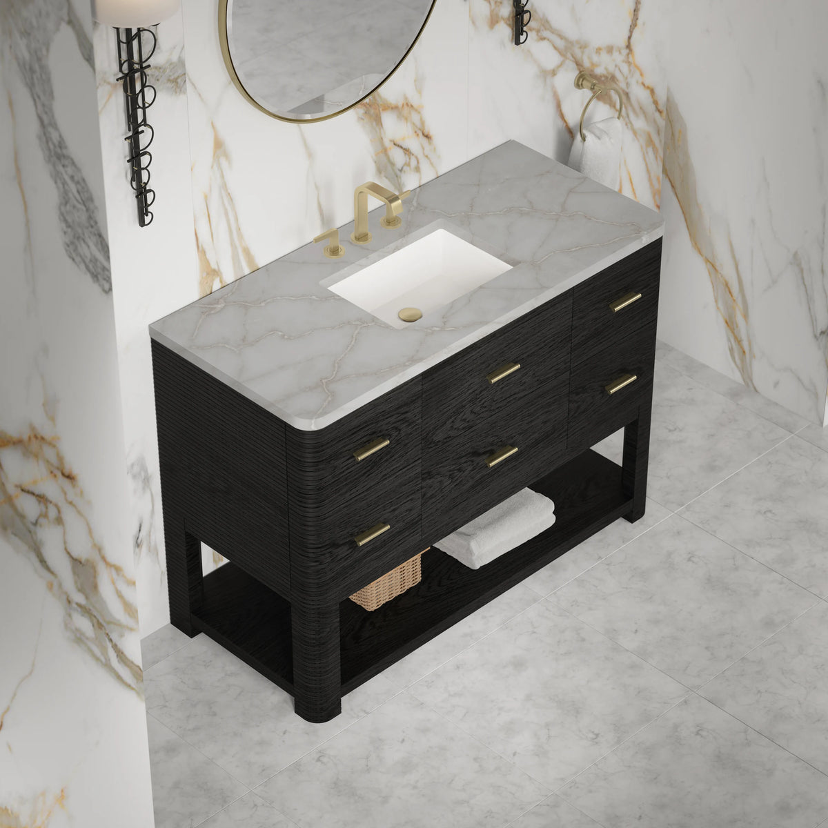 Lucian 48" Single Vanity, Carbon Oak w/ 3 CM Victorian Silver Silestone Widespread Top, view 5