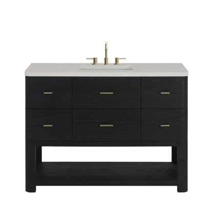 Lucian 48" Single Vanity, Carbon Oak w/ 3 CM White Zeus Silestone Widespread Top
