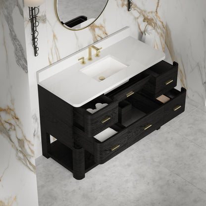 Lucian 48" Single Vanity, Carbon Oak w/ 3 CM White Zeus Silestone Widespread Top, view 10