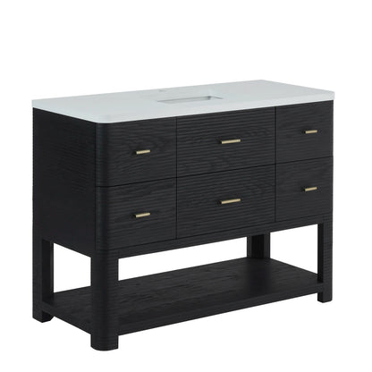 Lucian 48" Single Vanity, Carbon Oak w/ 3 CM White Zeus Silestone Widespread Top, view 12