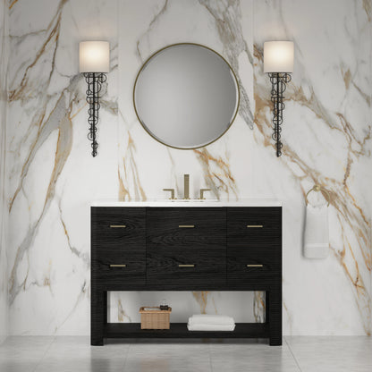 Lucian 48" Single Vanity, Carbon Oak w/ 3 CM White Zeus Silestone Widespread Top, view 2