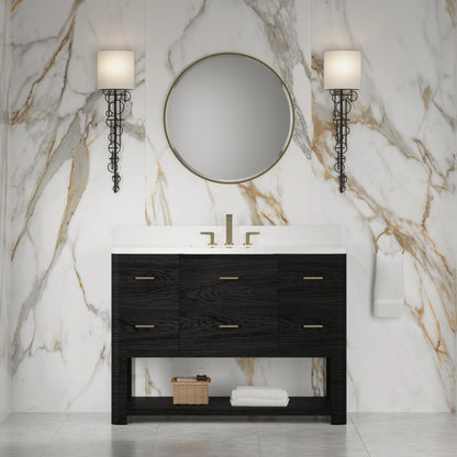 Lucian 48" Single Vanity, Carbon Oak w/ 3 CM White Zeus Silestone Widespread Top, view 3
