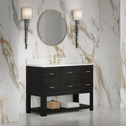Lucian 48" Single Vanity, Carbon Oak w/ 3 CM White Zeus Silestone Widespread Top, view 5