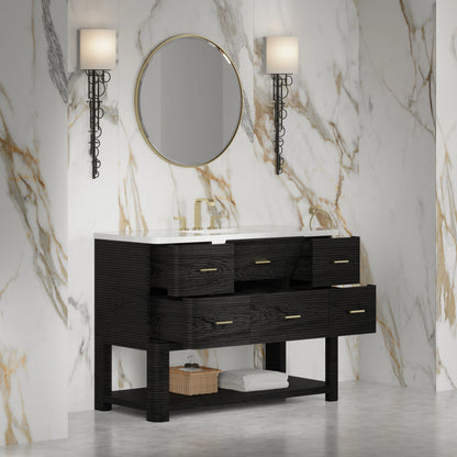 Lucian 48" Single Vanity, Carbon Oak w/ 3 CM White Zeus Silestone Widespread Top, view 6