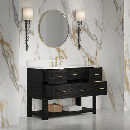 Lucian 48" Single Vanity, Carbon Oak w/ 3 CM White Zeus Silestone Widespread Top, view 7