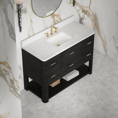 Lucian 48" Single Vanity, Carbon Oak w/ 3 CM White Zeus Silestone Widespread Top, view 9