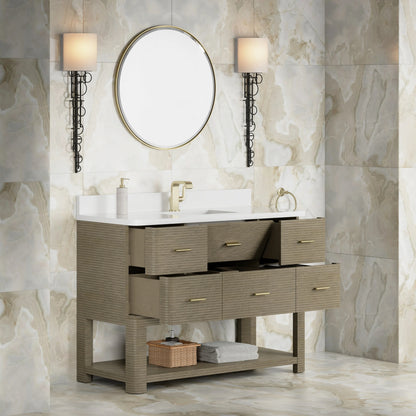 Lucian 48" Single Vanity, Pebble Oak w/ 3 CM White Zeus Silestone Top, view 6