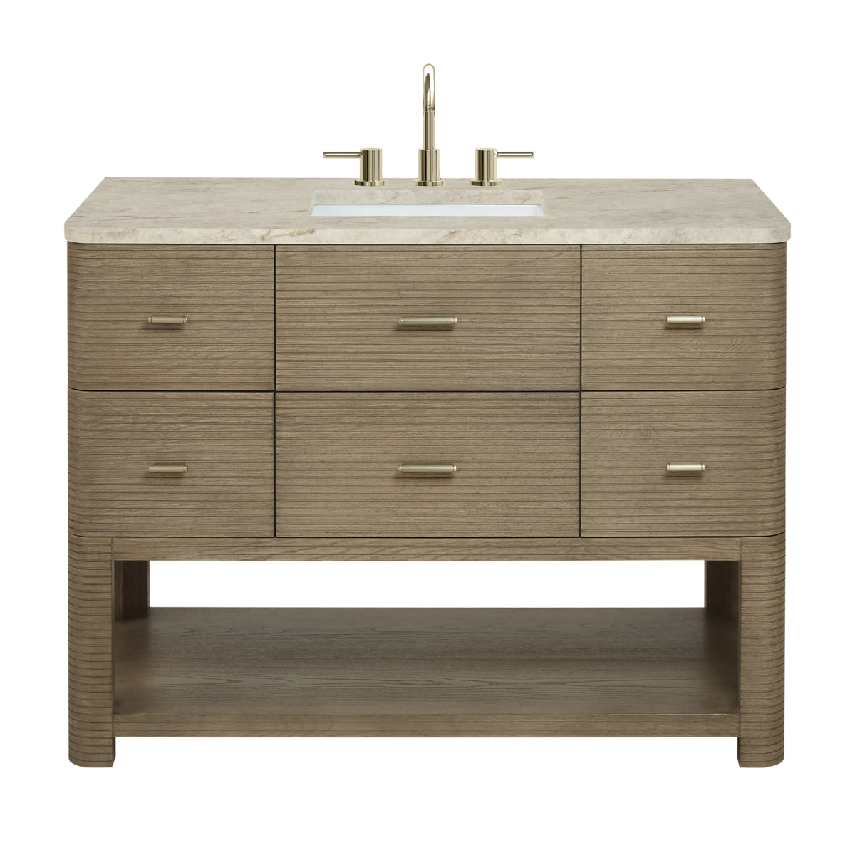 Lucian 48" Single Vanity, Pebble Oak, w/ 3 CM Tajnar Eclos Top w/FreePower Wireless Charger