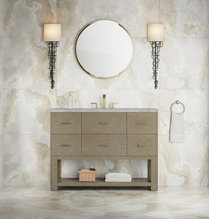 Lucian 48" Single Vanity, Pebble Oak w/ 3 CM Victorian Silver Silestone Top w/ FreePower Wireless Charger, view 5