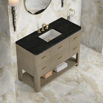 Lucian 48" Single Vanity, Pebble Oak, w/ 3 CM Phantome Eclos Widespread Top, view 5