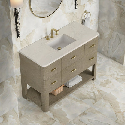 Lucian 48" Single Vanity, Pebble Oak, w/ 3 CM Siberian Silestone Widespread Top, view 5