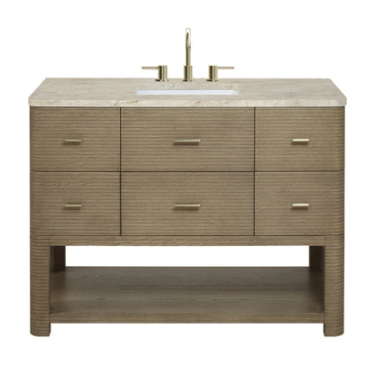 Lucian 48" Single Vanity, Pebble Oak, w/ 3 CM Tajnar Eclos Widespread Top