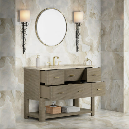 Lucian 48" Single Vanity, Pebble Oak, w/ 3 CM Tajnar Eclos Widespread Top, view 4