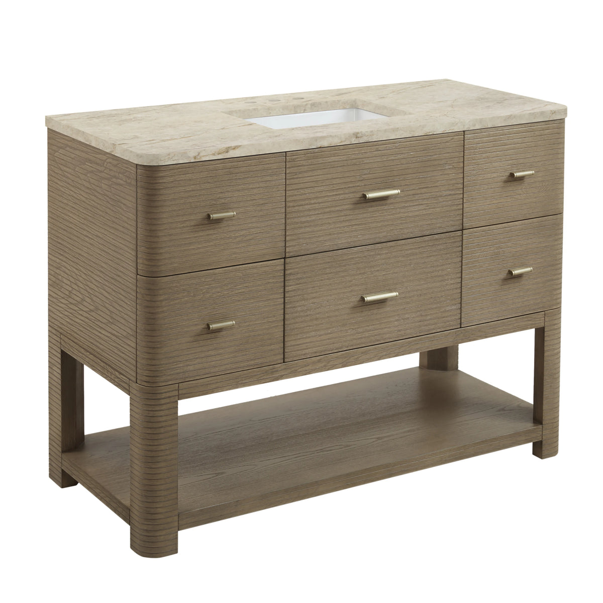 Lucian 48" Single Vanity, Pebble Oak, w/ 3 CM Tajnar Eclos Widespread Top, view 6