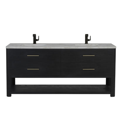 Lucian 72" Double Vanity, Carbon Oak w/ 3 CM Victorian Silver Silestone Top