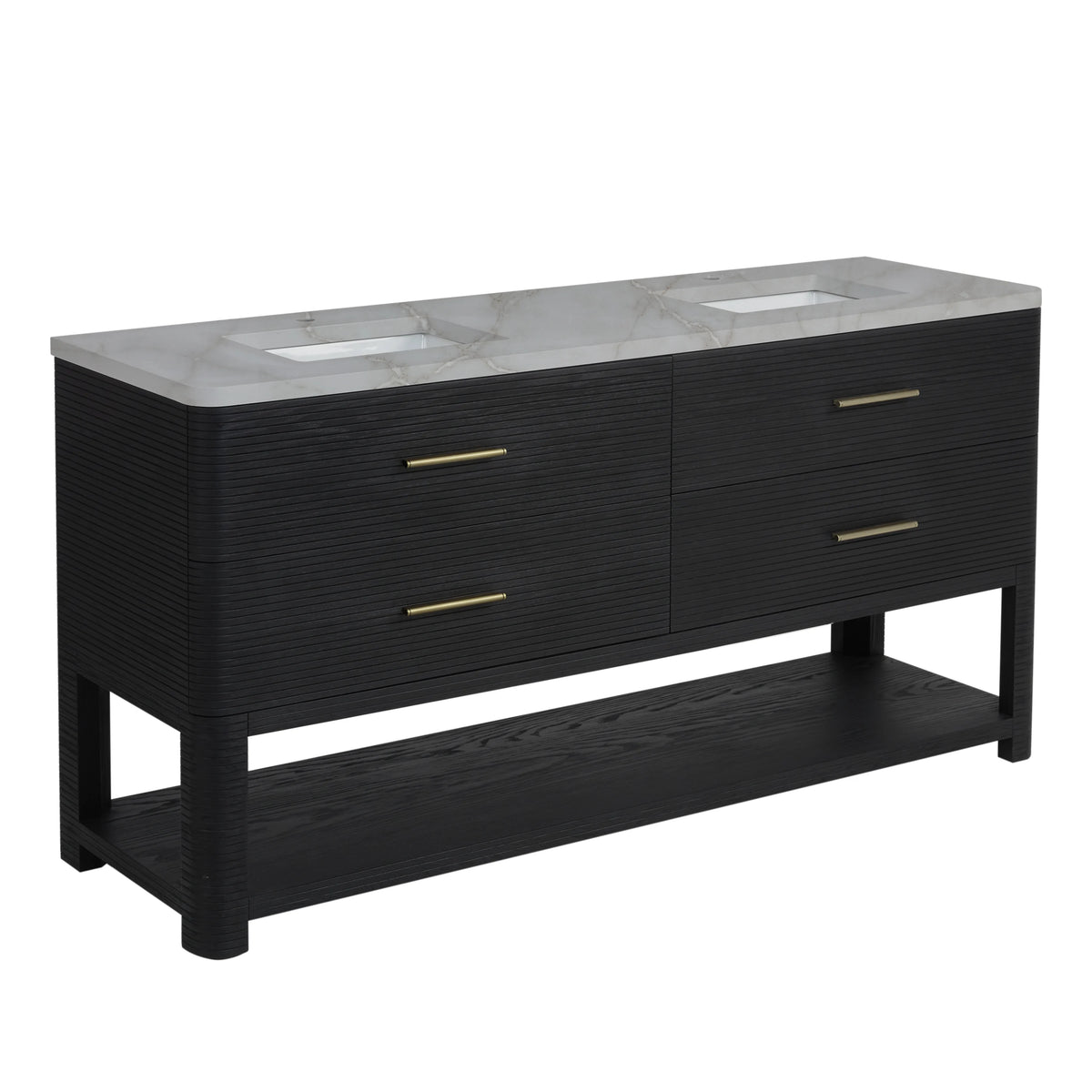 Lucian 72" Double Vanity, Carbon Oak w/ 3 CM Victorian Silver Silestone Top, view 10