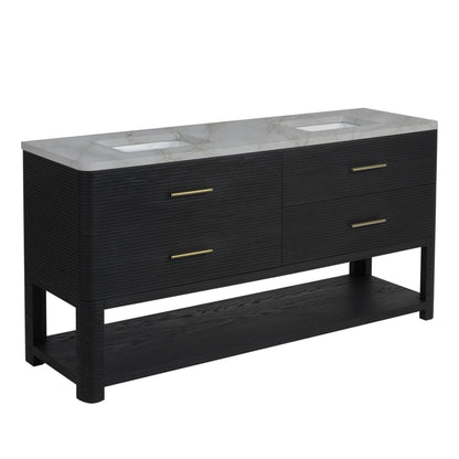 Lucian 72" Double Vanity, Carbon Oak w/ 3 CM Victorian Silver Silestone Top, view 10
