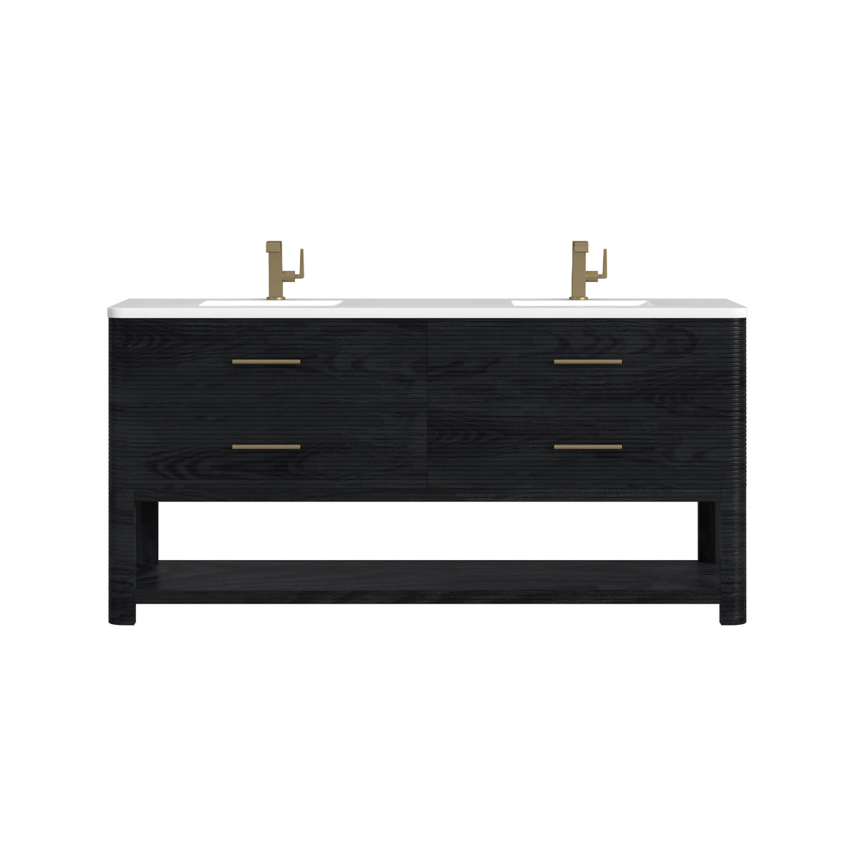 Lucian 72" Double Vanity, Carbon Oak w/ 3 CM White Zeus Silestone Top