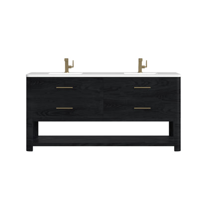 Lucian 72" Double Vanity, Carbon Oak w/ 3 CM White Zeus Silestone Top